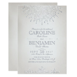Glam silver glitter art deco vintage wedding invitation