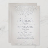 Glam silver glitter art deco vintage wedding invitation (Front/Back)