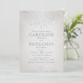 Glam silver glitter art deco vintage wedding invitation (Standing Front)