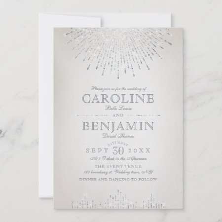 Glam Silver Glitter Art Deco Vintage Wedding Invitation