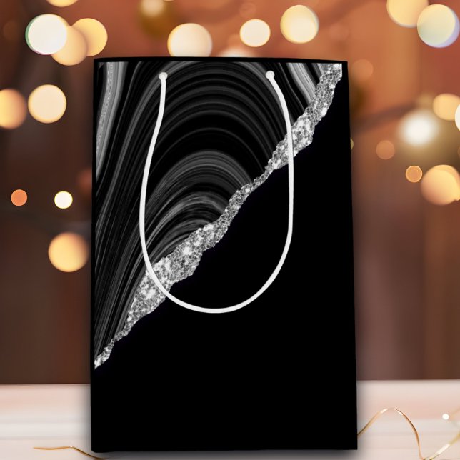 Glam Silver Glitter Black Festive Medium Gift Bag (Creator Uploaded)