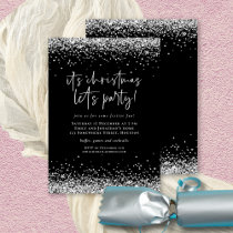 Glam Silver Glitter Christmas Lets Party Invitation