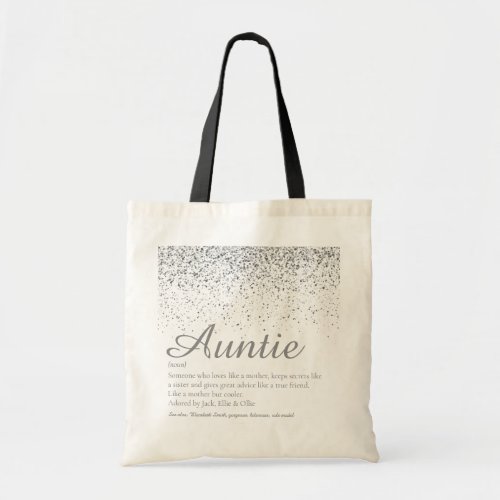 Glam Silver Glitter Cool Auntie Aunt Definition   Tote Bag