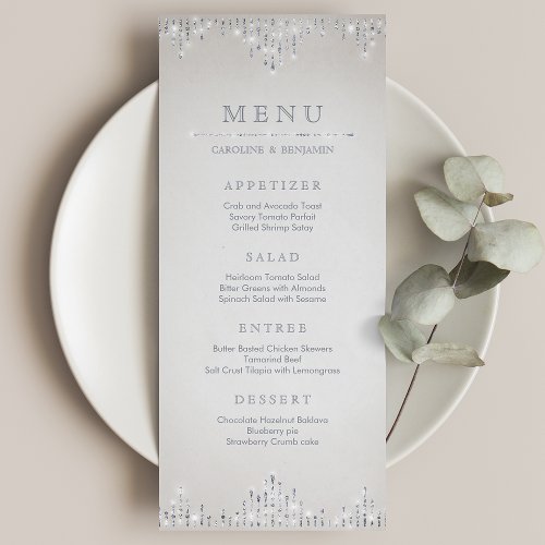 Glam silver glitter deco vintage wedding menu