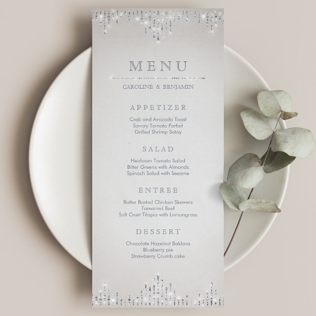 Glam silver glitter deco vintage wedding menu (Glam silver glitter deco vintage wedding menu)