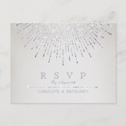 Glam silver glitter deco vintage wedding RSVP Invitation Postcard