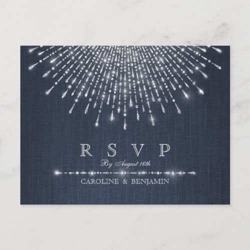 Glam silver glitter deco vintage wedding RSVP Invitation Postcard