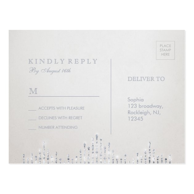 Glam Silver Glitter Deco Vintage Wedding RSVP Postcard