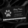 Glam Silver Glitter Dog Paw Print Pet Grooming Business Card