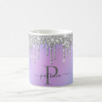 Glam Silver Glitter Drips Elegant Monogram   Coffee Mug