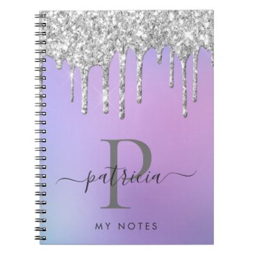 Glam Silver Glitter Drips Elegant Monogram  Notebook