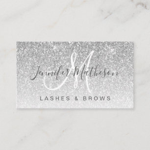 Glam Silver Glitter Lashes Brows Makeup Artist Business Card
