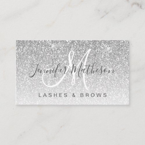 Glam Silver Glitter Lashes Brows Makeup Artist Business Card