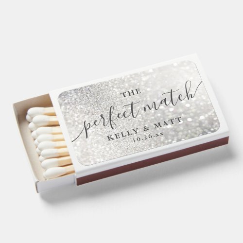 Glam Silver Glitter Perfect Match Wedding Matchbox