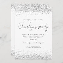 Glam Silver Glitter Script Christmas Party Invitation