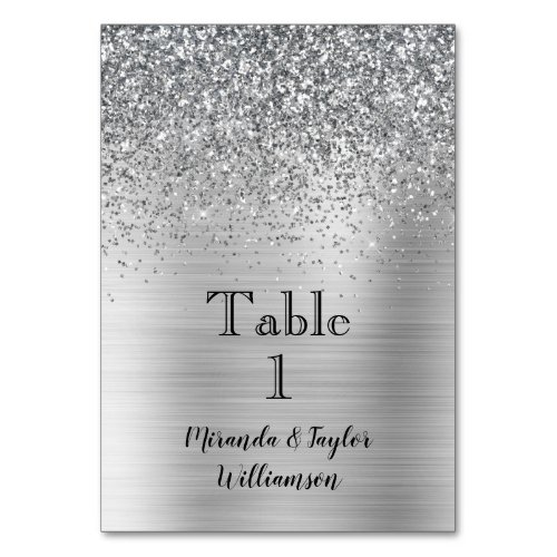 Glam Silver Glitter Sparkle Table Number