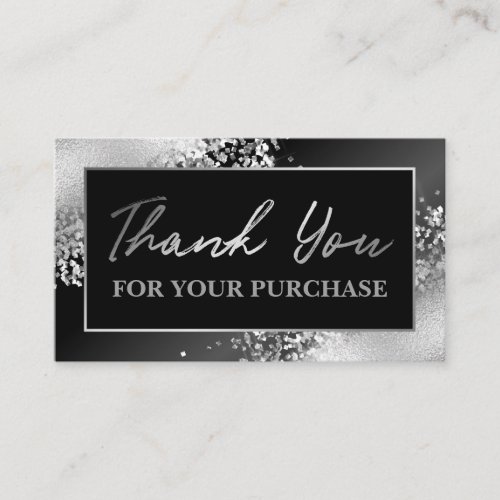 Glam Silver Glitter Thank You For Your Purchase Business Card