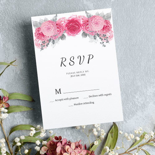 Glam silver glitter white pink floral RSVP