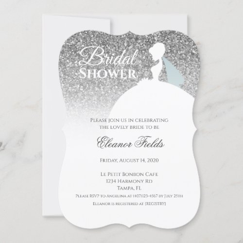 Glam Silver Glitter with White Dress Bridal Shower Invitation