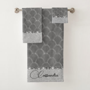 Glam Silver Glittery Diamond Bling   Bath Towel Set