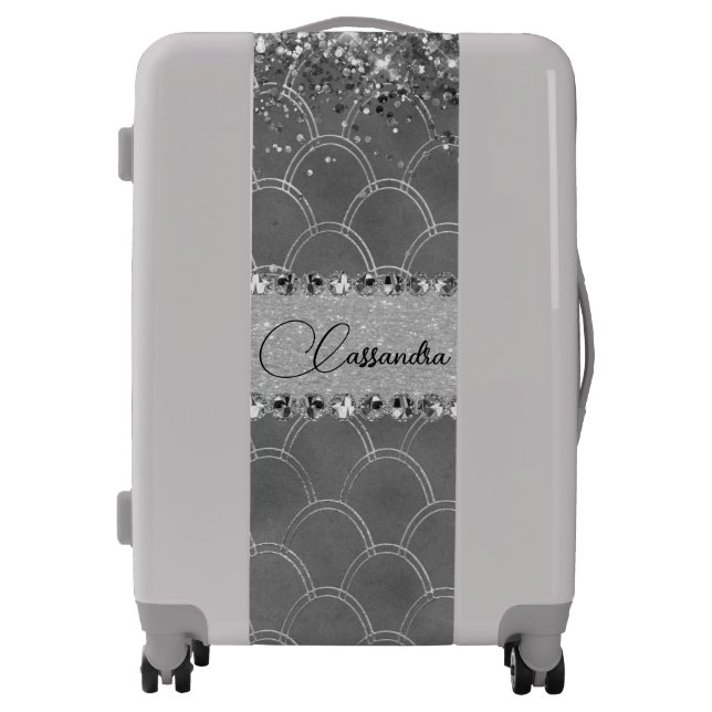 Glam Silver Glittery Diamond Bling    Luggage (Front)