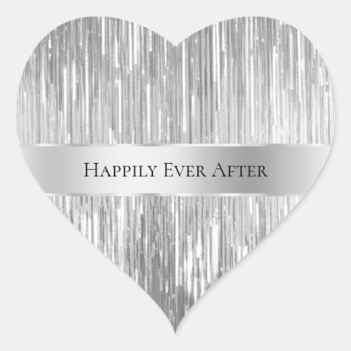 Glam Silver Glitzy Stripes Wedding Heart Sticker
