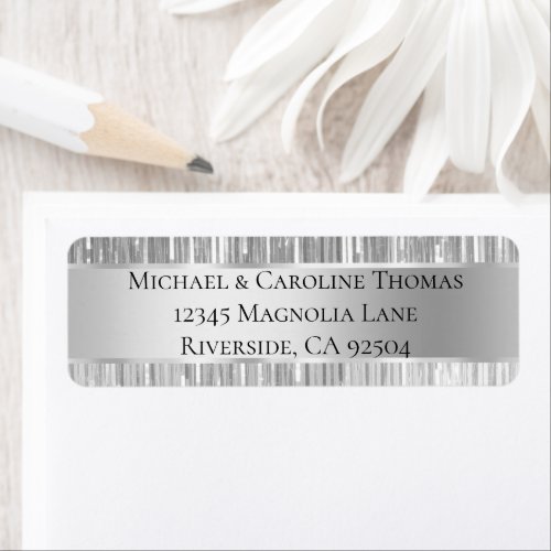 Glam Silver Glitzy Stripes Wedding Label