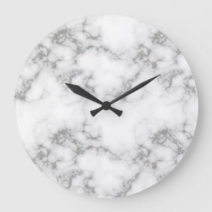 Glam Silver Gray Glitter Marble Pattern Large Clock