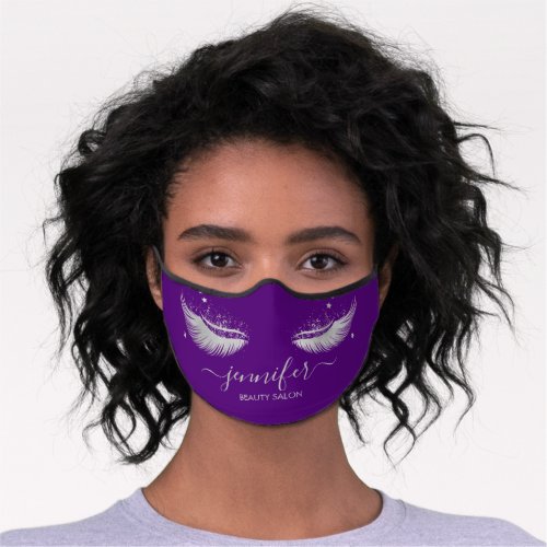 Glam Silver Lashes Script Name Purple Premium Face Mask