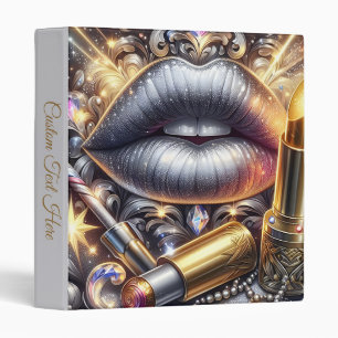 Glam Silver Lips Luxury Makeup Cosmetic Art Design 3 Ring Binder