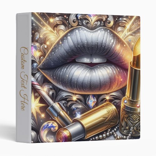 Glam Silver Lips Luxury Makeup Cosmetic Art Design 3 Ring Binder