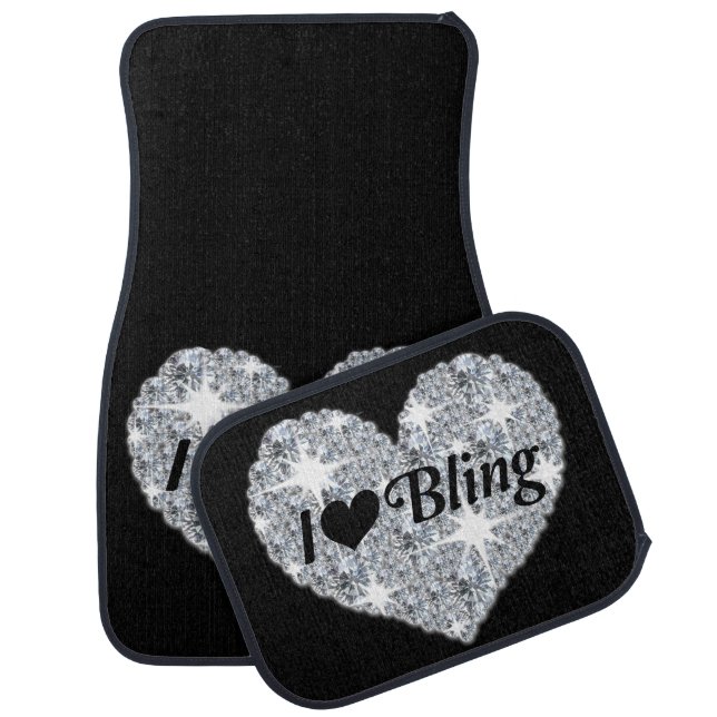 Glam silver ' Love Bling quote diamond heart  Car Floor Mat (Set)