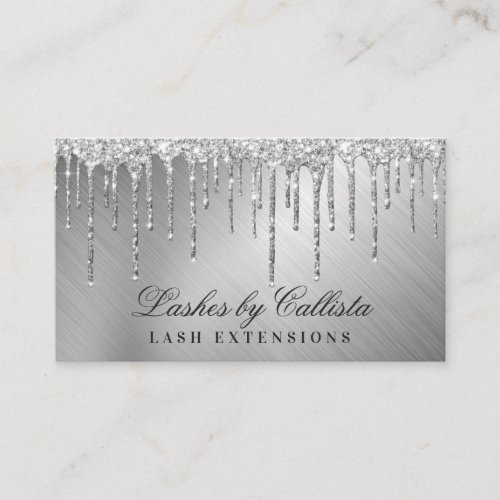 Glam Silver Metallic Glitter Drips Lashes Business Card