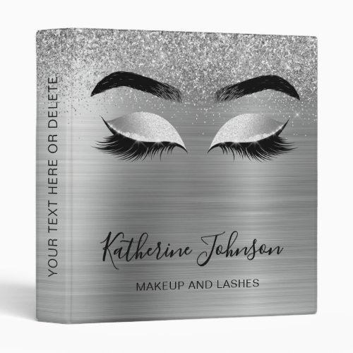 Glam Silver Metallic Glitter Lashes Beauty Salon 3 Ring Binder