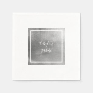 Glam Silver Metallic & White Wedding Cocktail Napkins