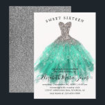 Glam Silver Mint Sparkle Dress Sweet 16th Birthday Invitation<br><div class="desc">Modern Glam Silver Teal Aqua Mint Green Glitter Sparkle Watercolor Dress Sweet 16th Birthday Invitation</div>