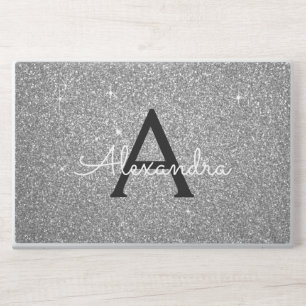 Glam Silver Modern Glitter Sparkle Monogram HP Laptop Skin