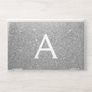 Glam Silver Modern Glitter Sparkle Monogram HP Laptop Skin