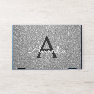 Glam Silver Modern Glitter Sparkle Monogram HP Laptop Skin
