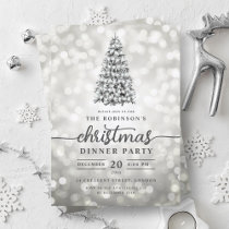 Glam Silver Pine Tree Lights Christmas Party  Invitation