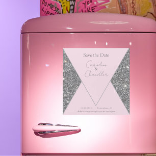 Glam Silver & Pink Wedding Save the Date Magnetic