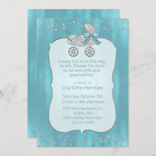 Glam Silver Pram Baby Shower Invitation