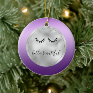 Glam Silver Purple Black Eyelashes Ceramic Ornament