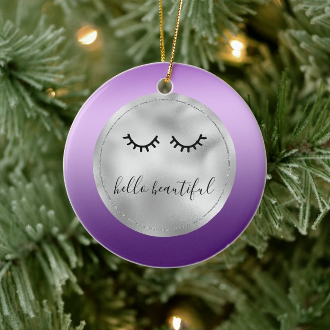 Glam Silver Purple Black Eyelashes Ceramic Ornament (Tree)