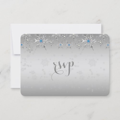 Glam Silver Snowflakes Crystal Pearl Wedding RSVP