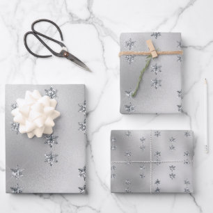 Glam Silver Stars Christmas Wrapping Paper Sheets