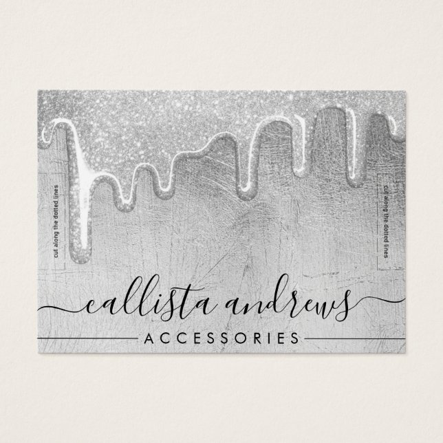 Glam Silver Thick Glitter Drips  Bracelet Display (Front)