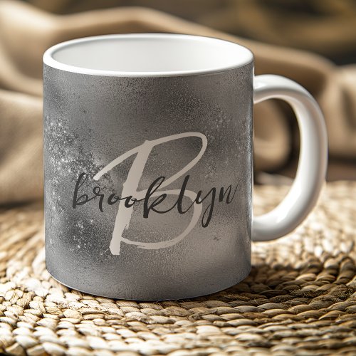 Glam Silver Trendy Script Monogram Coffee Mug