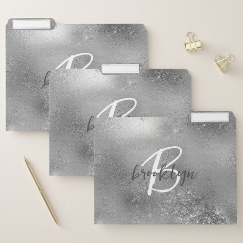 Glam Silver Trendy Script Monogram File Folder