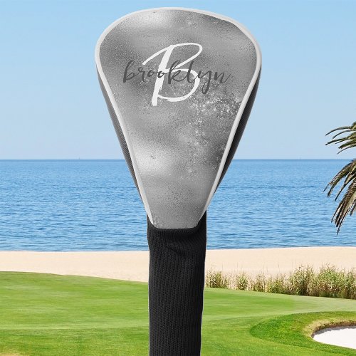 Glam Silver Trendy Script Monogram Golf Head Cover